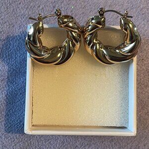 Gold Plated Hoop Earrings Over 925 - Brand New